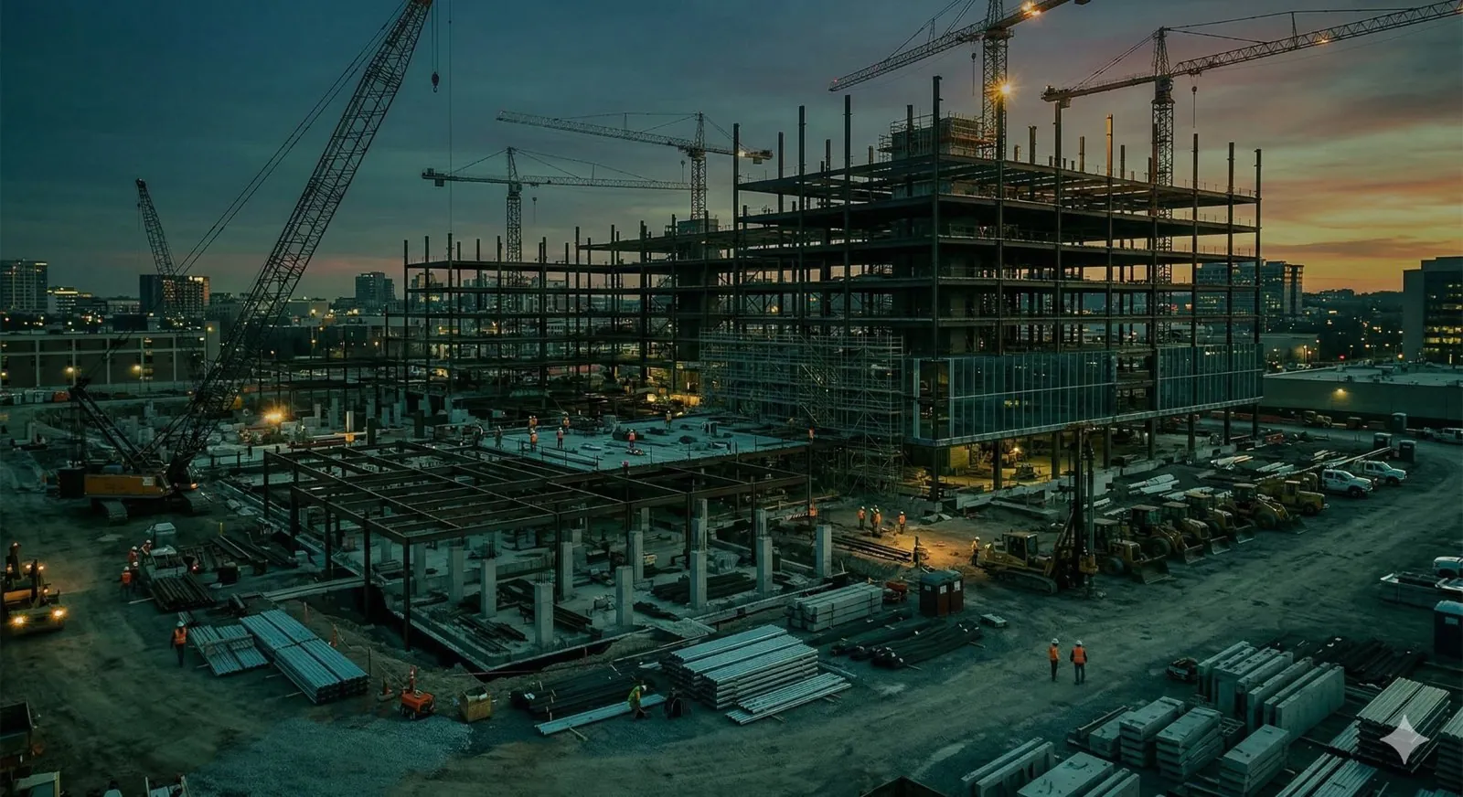 Commercial construction site at dusk - Xtrategist CPA Atlanta